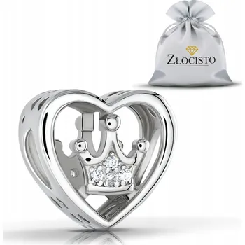 Přívěsek STŘÍBRNÝ CHARMS KORÁLEK PŘÍVĚSEK SRDCE KORUNKA NA NÁRAMKY 925 BEADS