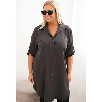 Dámské šaty Dámská košilová šaty Plus Size s delší zadní částí a ohrnovacími rukávy grafitová UNI