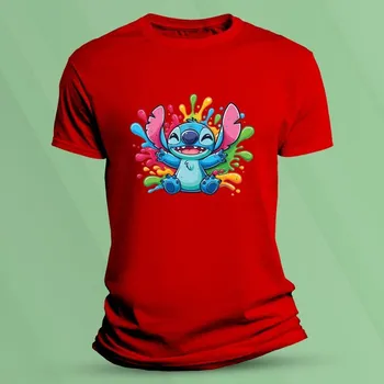 Bavlněné dětské tričko Barevný Stitch Červená velikost 104 (3-4 roky)