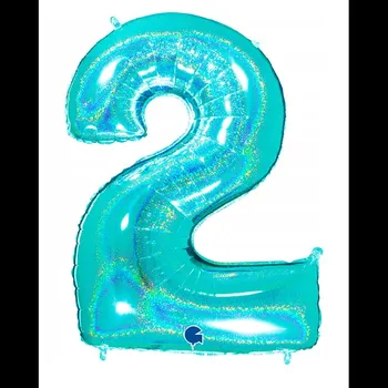Grabo Ballons Itálie Nafukovací balónek číslo 2 tyrkys holografický 102 cm - Grabo | Cukrářské potřeby