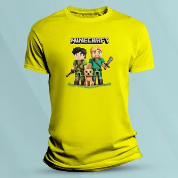 Dětská móda Bavlněné dětské tričko Minecraft Steve a Alex 2 Žlutá velikost S