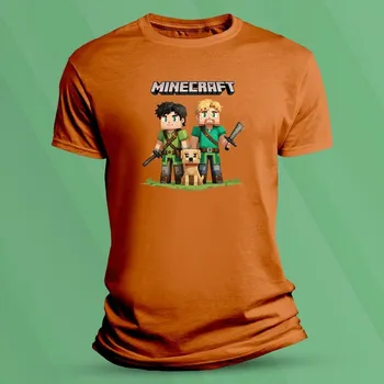 Bavlněné dětské tričko Minecraft Steve a Alex 2 velikost 116 (5-6 let) Oranžová