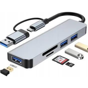 USB hub HUB ADAPTÉR PŘEVODNÍK USB-C 5v1 3xUSB 3.0 čtečka karet microSDHC