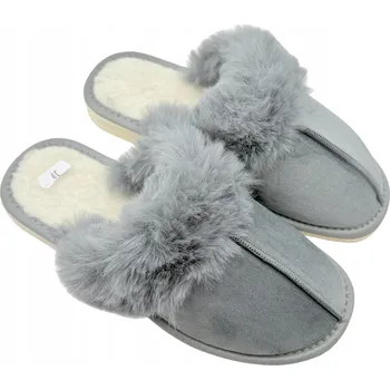 Dámské pantofle Pantofle s KOŽÍŠKEM Semišové Dámské Měkké a TEPLOUČKÉ ŠEDÉ Plné 36-41