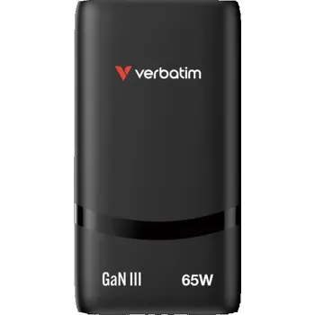 Verbatim GaN cestovní adaptér Fold 'n' Go 65W, 2×USB-C PD3.0, EU konektor, černá