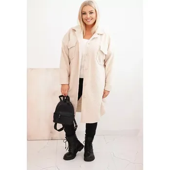 Kesi Włoski Dámský kabát Plus Size s vlnou na knoflíky s kapsami a límcem světlé béžové Kesi Włoski černá | bílá | krémová 3445264