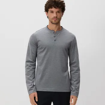 Pánské tričko Reserved - Tričko s&nbsp;vysokým podílem mercerované bavlny a&nbsp;dlouhými rukávy - tmavě šedá - 380EX-90M - 380EX-90M-L