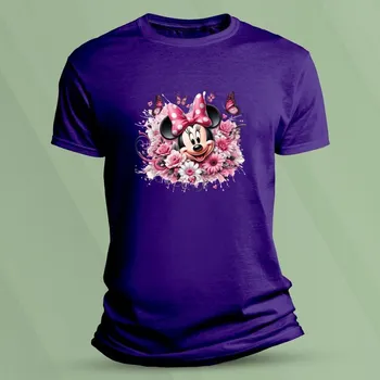 Chlapecké oblečení Bavlněné dětské tričko Minnie s růžovou mašlí velikost 128 (7-8 let) Purpurová