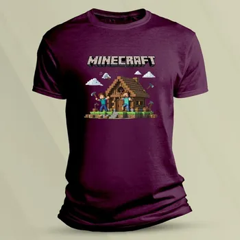 Dětské tričko s potiskem Minecraft dům 2 velikost 104 Vínová
