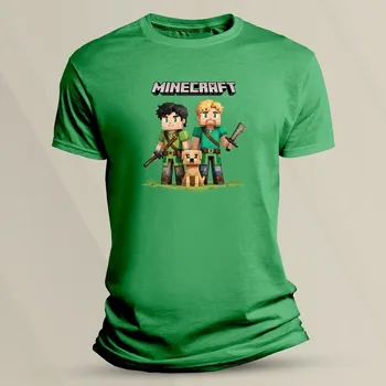 Bavlněné dětské tričko Minecraft Steve a Alex 2 velikost 128 (7-8 let) Zelená