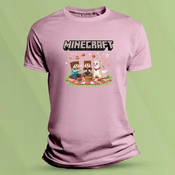 Dětské bavlněné tričko Minecraft lama Růžová velikost 140 (9-11 let)