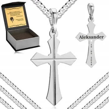 Řetízek STŘÍBRNÝ ŘETÍZEK PÁNSKÝ PANCR S KŘÍŽKEM DIAMANTOVÝ 55 CM GRAVÍROVÁNÍ 925