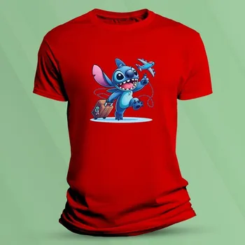 Chlapecké tričko Bavlněné dětské tričko Stitch cestovatel Červená velikost L