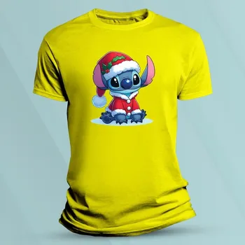 Dětská móda Dětské tričko s potiskem Vánoční Stitch Žlutá velikost 140 (9-11 let)