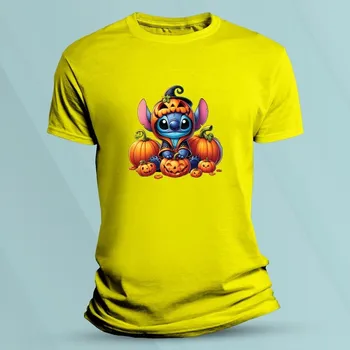 Dětské bavlněné tričko Halloweenský Stitch Žlutá velikost 128 (7-8 let)