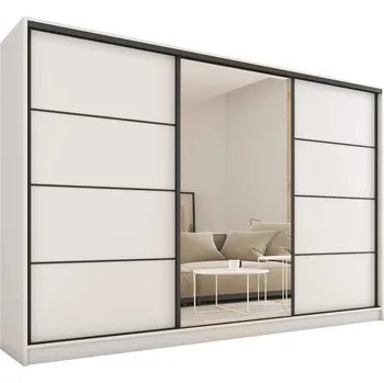 Šatní skříň Šatní skříň HARAZIA 280 se zrcadlem, 4 šuplíky a 2 šatními tyčemi, bílý mat +možnost VÝNOSU + vyzvednutí ZDARMA