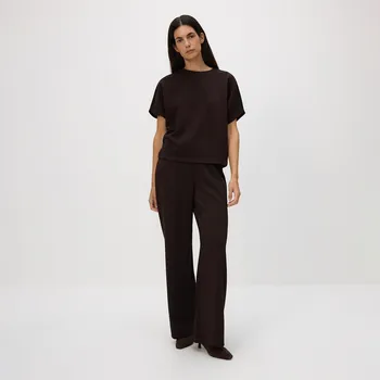 Reserved - Široké kalhoty s metalizovanou nití - tmavě hnědá - 656GA-89X - 656GA-89X-M