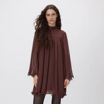 Dámské šaty Reserved - Šifonové mini šaty - tmavě hnědá - 129GP-89X - 129GP-89X-XL