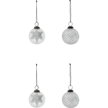 Vánoční ozdoba House Doctor Stříbrné skleněné vánoční ozdoby Snowi 7,5 cm, 4 ks