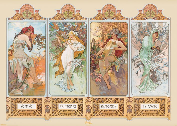 Plakát, Obraz - Alfons Mucha - Four Seasons