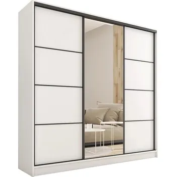 Šatní skříň Šatní skříň HARAZIA 180 se zrcadlem, 4 šuplíky a 2 šatními tyčemi, bílý mat +možnost VÝNOSU + PROVĚŘENO zákazníky + vyzvednutí ZDARMA