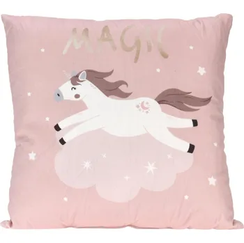 Polštář Home Styling Collection Dekorační polštář s jednorožcem, 40 x 40 cm, růžový
