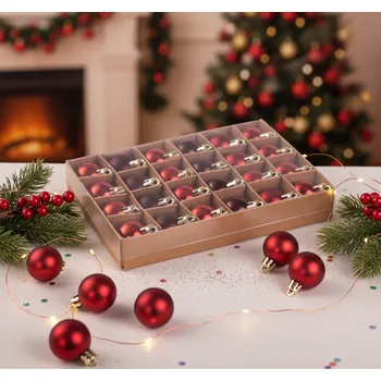 Vánoční dekorace GERONI | červené plastové ozdoby, sada 24 kusů | 3 cm | 714641 Cena za 24 kusů v balení