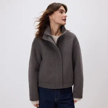 Dámský kabát Reserved - Ruční vlněný kabát - středně šedá - VZ741-85M - VZ741-85M-XS