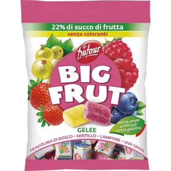 Bonbon Italské želé BIG FRUT 150 g - bobulové ovoce - 22 % ovocné šťávy (pouze přírodní šťávy a aroma / ovocné želé se šťávou z lesních jahod, malin, borůvek a angreštu)