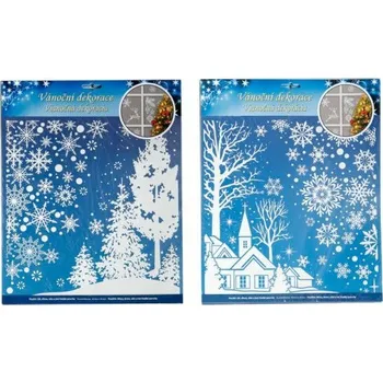 Okenní dekorace Okenní fólie rohová 310x380 mm zimní krajina s glitrem