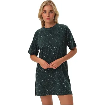 Dámské noční prádlo Bavlněná noční košilka Febe zelená s hvězdami - M