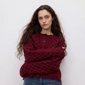 Dámský svetr Reserved - Ozdobně pletený kardigan - karmínová - 262GP-92X - 262GP-92X-XL