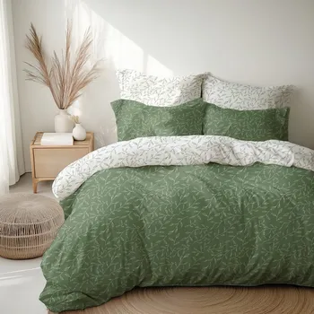 Povlečení Stanex Krepové povlečení Zelené lístky, 140 x 220 cm, 70 x 90 cm, zelená