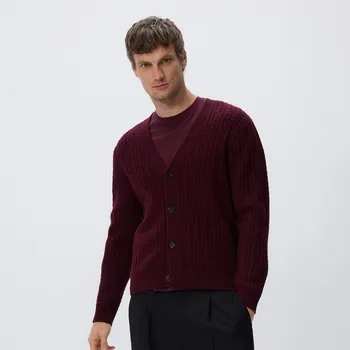 Pánský svetr Reserved - Vlněný kardigan - hnědá - 480GQ-83X - 480GQ-83X-S