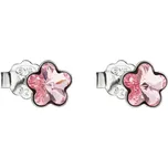 Stříbrné náušnice pecka s krystaly Swarovski růžová kytička 31080.3