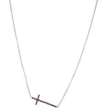 Stříbrný náhrdelník s českým granátem, rhodiovaný - křížek