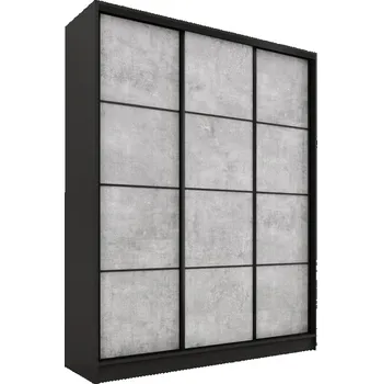 Šatní skříň Šatní skříň HARAZIA 150 bez zrcadla, se 4 šuplíky a 2 šatními tyčemi, černý mat/beton +možnost VÝNOSU + vyzvednutí ZDARMA