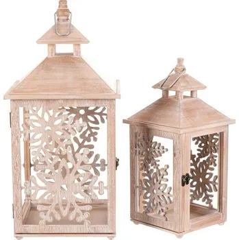 Vánoční ozdoba Sada dřevěných luceren Vločka 2 ks, přírodní