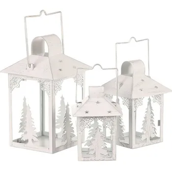 Svícen Sada kovových luceren Stromky 3 ks, bílá