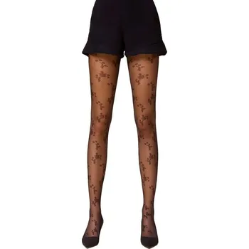 Dámské punčochy Dámské punčocháče Mila černé s květinami - S