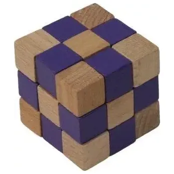 Hlavolam Dřevěný hlavolam kostka fialová