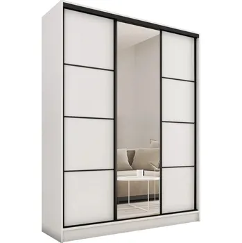 Šatní skříň Šatní skříň HARAZIA 150 se zrcadlem, 4 šuplíky a 2 šatními tyčemi, bílý mat +možnost VÝNOSU + PROVĚŘENO zákazníky + vyzvednutí ZDARMA