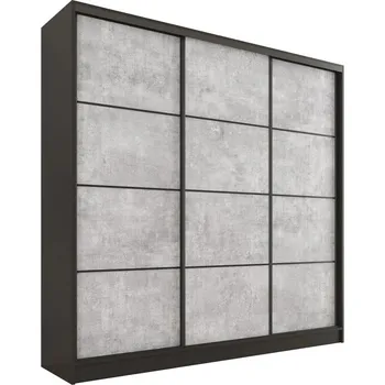 Šatní skříň Šatní skříň HARAZIA 180 bez zrcadla, se 4 šuplíky a 2 šatními tyčemi, černý mat/beton +možnost VÝNOSU + vyzvednutí ZDARMA