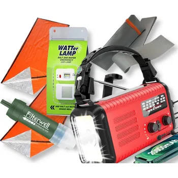 Vybavení pro přežití Green Power Blackout sada 5v1 – nouzové rádio s powerbankou 20 000 mAh, vodní filtr, 2x bivakovací pytel, duct tape, vodní lampa