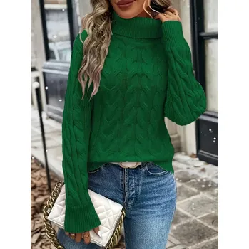 Dámský svetr Dámský pletený rolák Barva: Zelená, Velikostní tabulka: XL