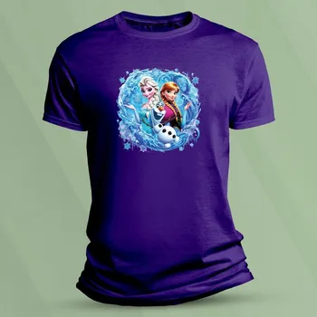 Bavlněné dětské tričko Frozen Elza a Anna velikost 128 (7-8 let) Purpurová