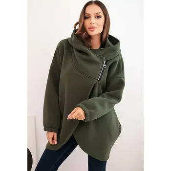 Dámská mikina Kesi Włoski Dámská mikina s kapucí a asymetrickým zipem khaki Kesi Włoski kaki 3445923