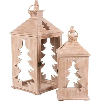 kempingová lampa Autronic Lucerna dřevěná - vzor jehličnanu, cena za sadu 2 ks