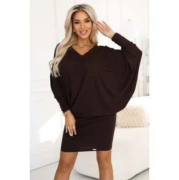 Dámské šaty 402-9 Comfortable batwing dress with long sleeves - chocolate NUMOCO hnědá 3447397