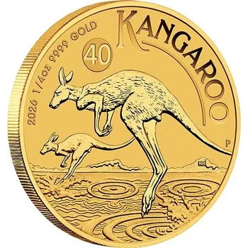 Zlatá mince 25 AUD Australian Kangaroo (Klokan rudý) 1/4 Oz 2026 (40. výročí)